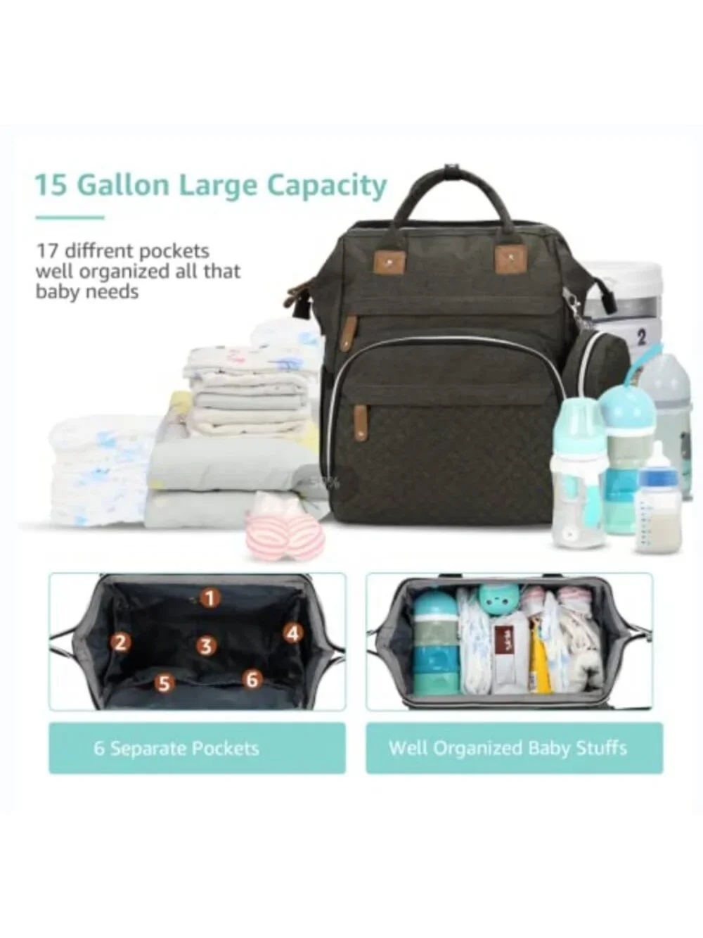 Large Waterproof Diaper Bag Backpack with Changing Pad & USB Port